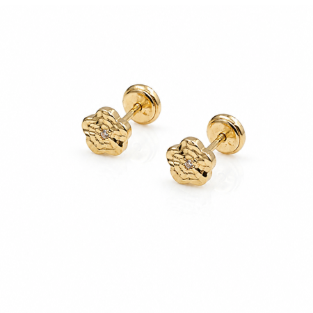 Bijuterii Fetite - Cercei copii Delicați cu Model Decorativ din Aur 14K – 6 mm