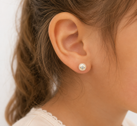 Cercei copii  Delicați din Aur 14K si Perla – Model Simplu, 8 mm [1]