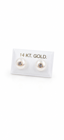 Cercei copii  Delicați din Aur 14K si Perla – Model Simplu, 8 mm [2]