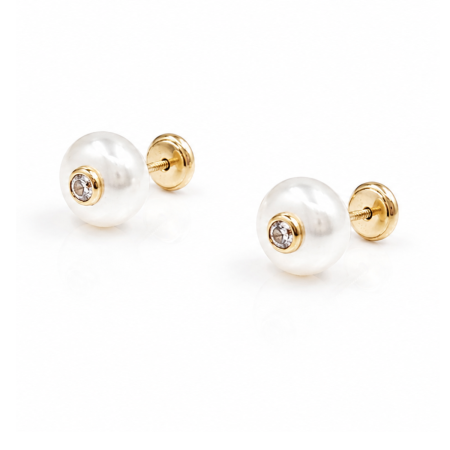 Bijuterii Fetite - Cercei copii  Delicați din Aur 14K si Perla – Model Simplu, 8 mm