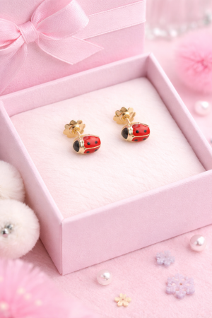 Cercei copii din aur 14K – Buburuză , închidere filet (0+), 0.4 cm [2]