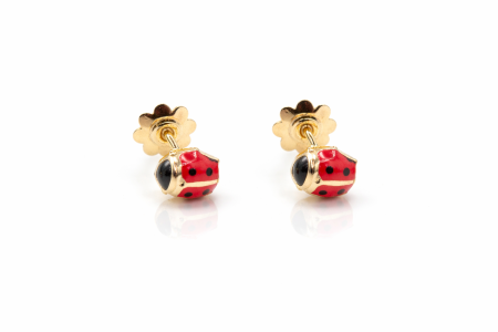 Bijuterii Fetite - Cercei copii din aur 14K – Buburuză , închidere filet (0+), 0.4 cm