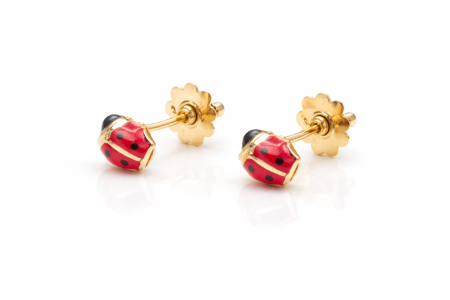 Cercei copii din aur 14K – Buburuză , închidere filet (0+), 0.4 cm [1]