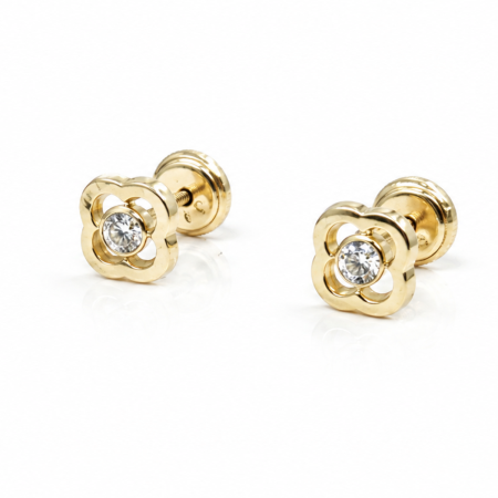 Bijuterii Fetite - Cercei copii  „Floarea Delicată cu piatra ” din Aur 14K – 6 mm, cu Șurub și Protecție