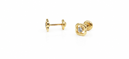 Cercei copii  „Floarea Delicată cu piatra ” din Aur 14K – 6 mm, cu Șurub și Protecție [2]