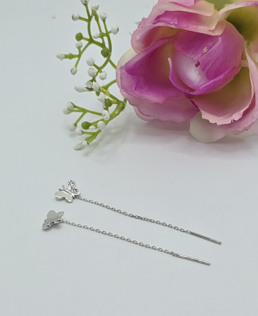 Cercei din argint - Cercei Fluturas cu Lant din Argint 925 cu Zirconia – 1.01 g, 6 cm