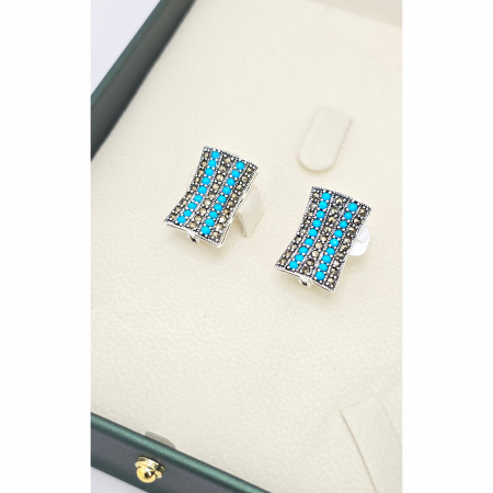 Cercei cu Marcasite din Argint 925, Pietre Semiprețioase și Zirconia – 10.54 g, 2 cm [0]