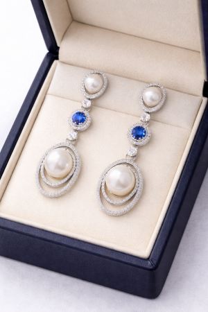 Cercei din argint 925 cu perle și zirconii – model elegant lung [2]