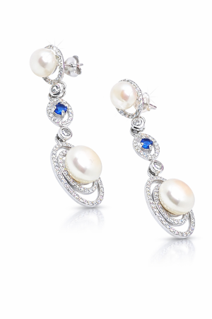 Cercei din argint 925 cu perle și zirconii – model elegant lung [1]