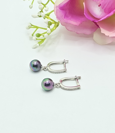 Cercei din argint - Cercei cu perla neagra de cultura din Argint 925 – 1.82 g, 2.5cm