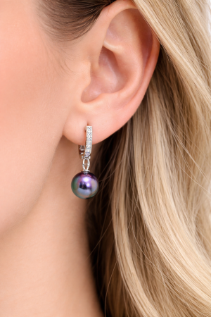 Cercei din argint 925 cu perle negre și zirconii [2]