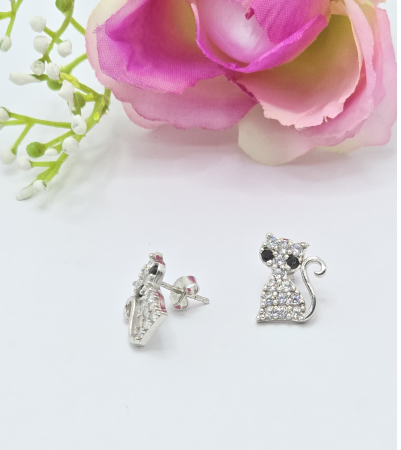 Cercei cu Pisicute din Argint 925 cu Zirconia – 3.14 g, 1.7 cm [1]