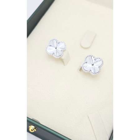 Cercei din argint - Cercei cu Trifoi din Argint 925, Fără Pietre – 7.22 g, 1.5 cm