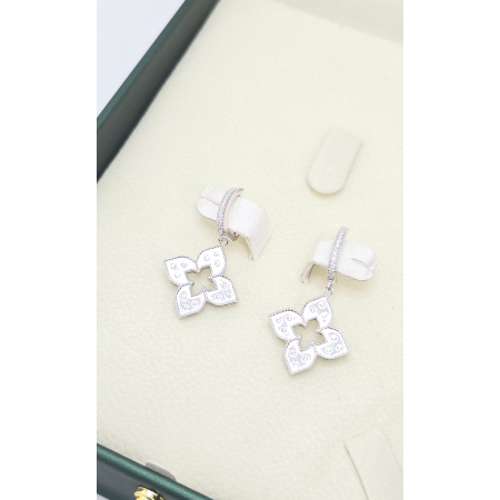 Cercei din argint - Cercei cu Trifoi din Argint 925, Pietre Zirconia – 6.84 g, 3 cm
