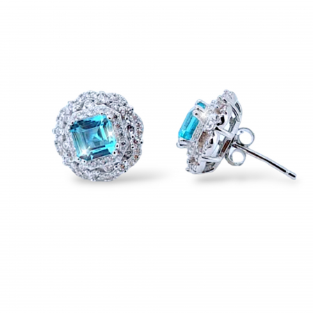 Cercei de Ocazie din Argint 925 cu Zirconia Albastră și Cristale Transparente – 4.74 g, 1.5 cm [0]