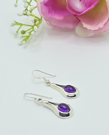 Cercei din argint - Cercei din Argint 925 cu Ametist , Culoare mov – 4.33 g, 2 cm