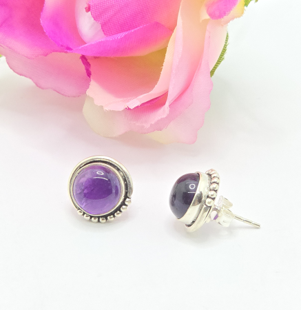 Cercei din argint - Cercei din Argint 925 cu Ametist, Culoare mov – 5.55 g, 1.3 cm