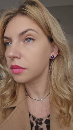 Cercei din Argint 925 cu Ametist, Culoare mov – 5.55 g, 1.3 cm [2]