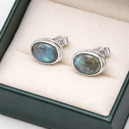 Cercei din argint 925 cu labradorit – model elegant rotund [1]
