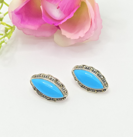 Cercei din argint - Cercei din Argint 925 cu Marcasit , Culoare Albastru – 7.07 g, 2.5 cm