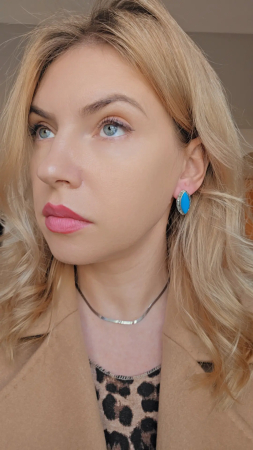 Cercei din Argint 925 cu Marcasit , Culoare Albastru – 7.07 g, 2.5 cm [2]