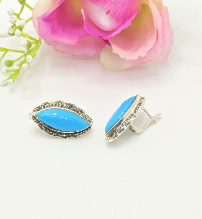 Cercei din Argint 925 cu Marcasit , Culoare Albastru – 7.07 g, 2.5 cm [1]