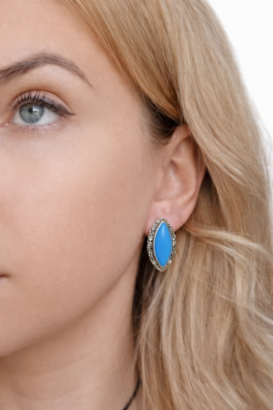 Cercei din Argint 925 cu Marcasite și Piatră Albastră – Design Vintage Elegant, 2.5 cm [2]