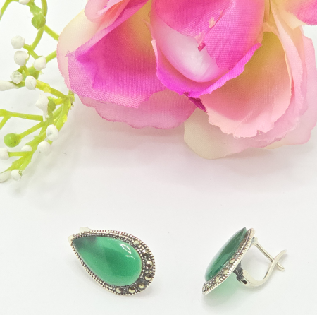 Cercei din Argint 925 cu Onix Verde , Culoare Verde – 3.97 g, 2 cm [1]