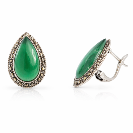 Cercei din argint - Cercei din Argint 925 cu Onix Verde – Design Elegant Vintage, 2 cm