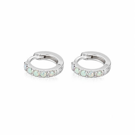 Bijuterii din argint - Cercei din Argint 925 cu Opal Alb pentru Copii – Design Delicat Tip Huggie, 1 cm
