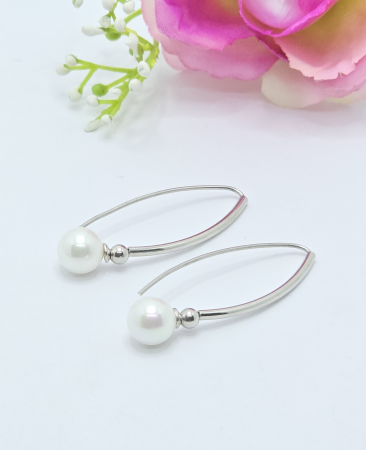 Cercei din argint - Cercei din Argint 925 cu Perla de cultura – 4.76 g, 4.5 cm