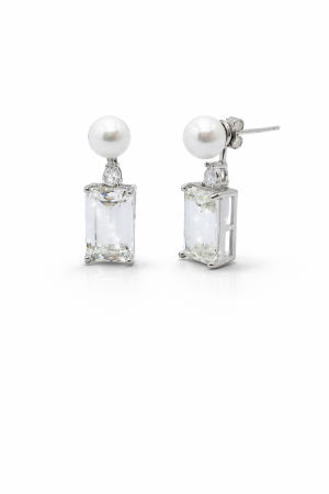 Bijuterii din argint - Cercei din Argint 925 cu Perlă de Cultură și Cristale Zirconia – 6.79 g, 2.5 cm