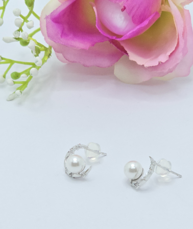 Cercei din argint - Cercei cu perla din Argint 925 cu Perle si Zirconia – 1.82 g, 1.3 cm