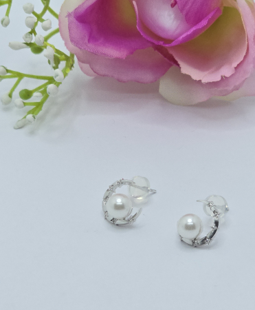 Cercei cu perla din Argint 925 cu Perle si Zirconia – 1.82 g, 1.3 cm [1]