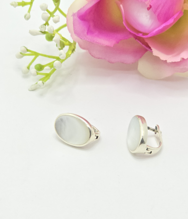 Cercei din argint - Cercei din Argint 925 cu  Sidef – 4.76 g, 1.5 cm