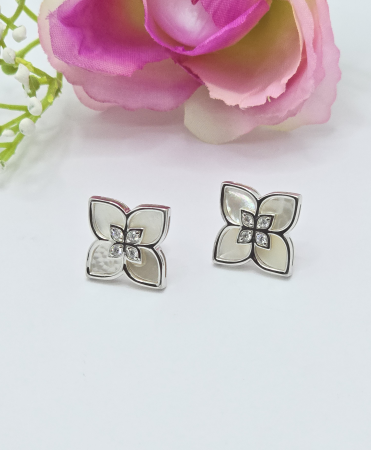 Cercei din argint - Cercei Trifoi din Argint 925 cu Sidef – 4.81 g, 1.5 cm