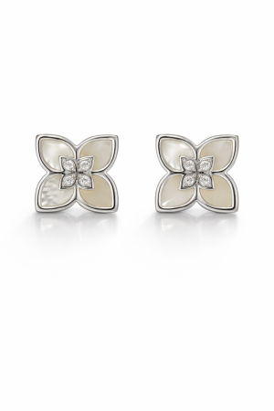 Cercei din argint - Cercei din Argint 925 cu Sidef și Zirconia – Design Floral Elegant, 1.5 cm