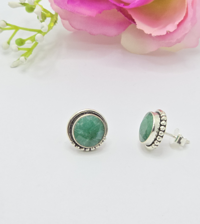 Cercei din argint - Cercei din Argint 925 cu Smarald Idris, Culoare verde – 5.27 g, 1.3 cm