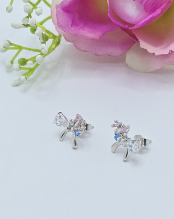 Cercei din argint - Cercei Fundita din Argint 925 cu Zirconia – 2.14 g, 1.5 X 1 cm