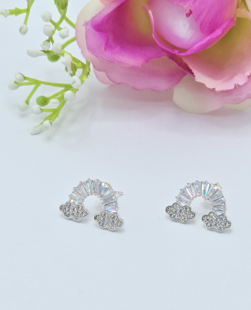 Cercei din argint - Cercei  Curcubeu din Argint 925 cu Zirconia – 2.85 g, 1.8 cm
