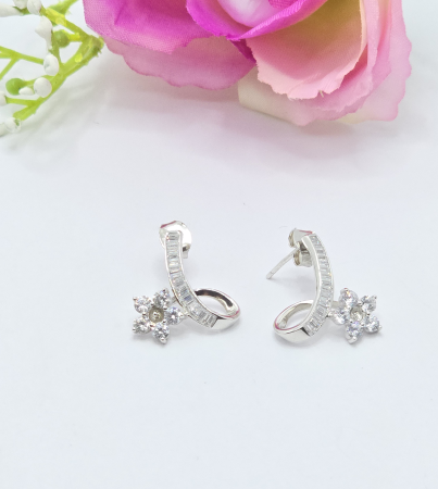 Cercei din argint - Cercei din Argint 925 cu Zirconia – 2.86 g, 2 cm