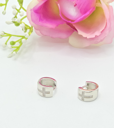 Cercei din argint - Cercei cu cruce din Argint 925 cu Zirconia – 4.59 g,  1 cm