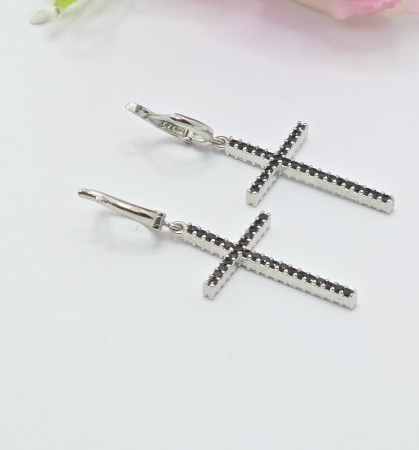 Cercei din argint - Cercei Cruce din Argint 925 cu Zirconia – 4.79 g, 3 cm