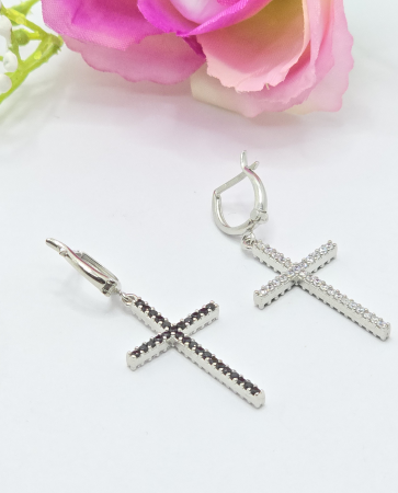 Cercei Cruce din Argint 925 cu Zirconia – 4.79 g, 3 cm [1]