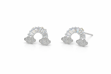 Cercei din argint - Cercei din Argint 925 cu Zirconia – Design Curcubeu cu Nori, 1.8 cm