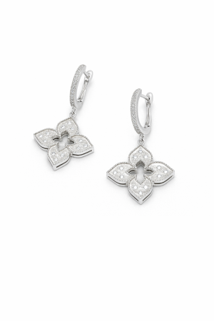 Cercei din argint - Cercei din Argint 925 cu Zirconia – Design Trifoi Elegant, 3 cm