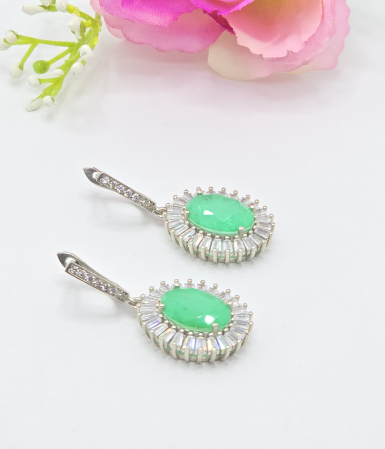 Cercei din argint - Cercei din Argint 925 cu Zirconia Verde – 13.06 g, 5 cm