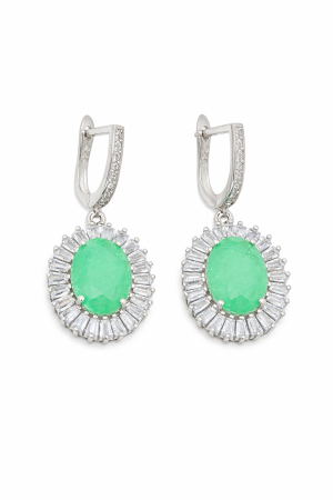 Cercei din argint - Cercei din Argint 925 cu Zirconia Verde – Design Statement Elegant, 5 cm