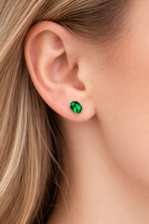 Cercei din argint 925 cu zirconia verde – model oval elegant [1]