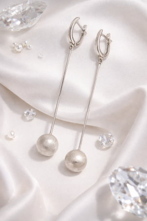 Cercei din Argint 925 – Design Lung Minimalist cu Bilă Satinată, 5 cm [2]